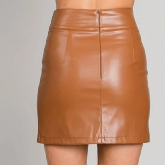 Heyson Stretchy Zippered Faux Leather Skirt - Chestnut - Picture 2 of 3